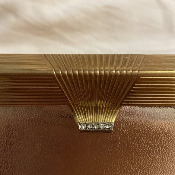 Vintage meyers 1960s gold hard shell handbag purse evening bag - Picture 2 of 9